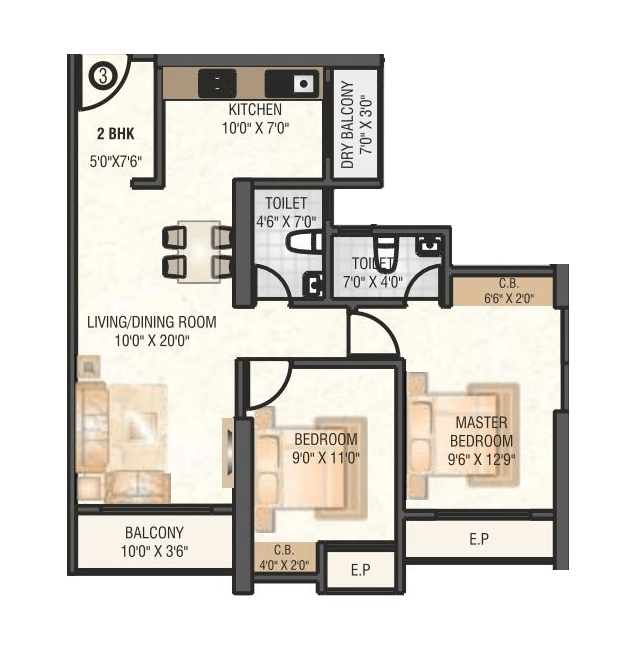 Yuvan Stellar Unit plan - 750 sq.ft.