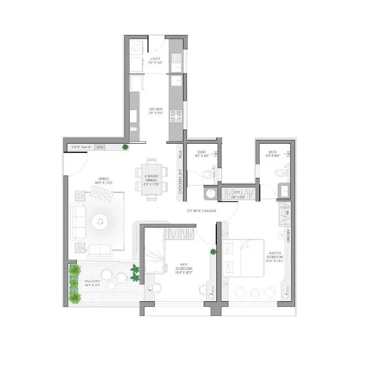 VJ Yashwin Urbo Centro Unit plan - 743 sq.ft.