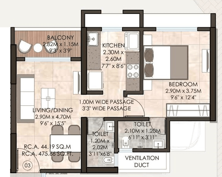 Unit plan - 475 sq.ft.