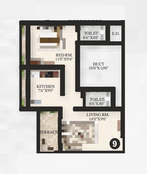 Mohan Willows III Unit plan - 415 sq.ft.