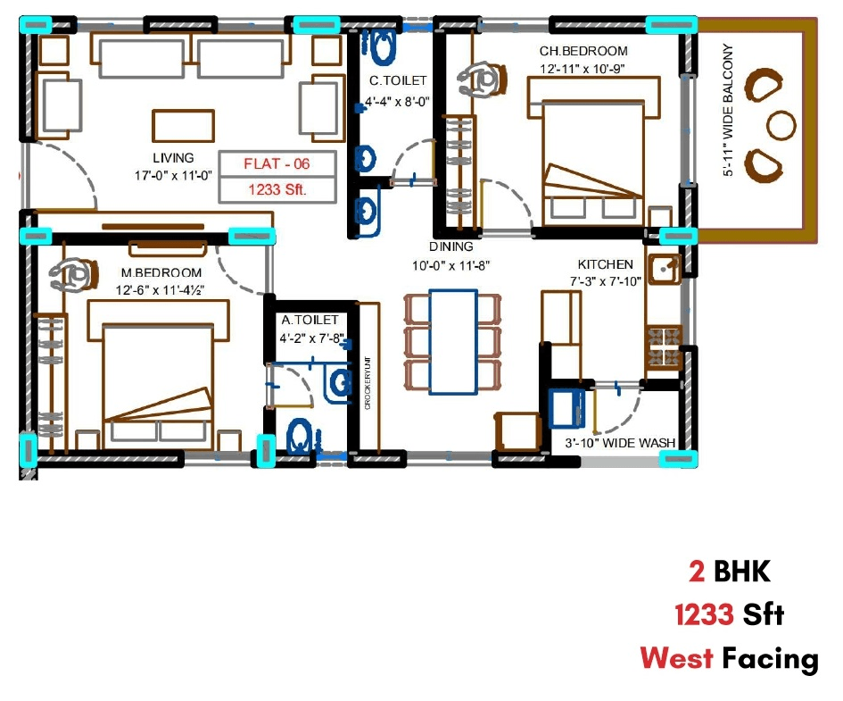 Lotus Grand Unit plan - 864 sq.ft.