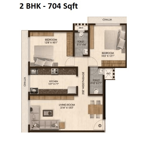 Unit plan - 704 sq.ft.