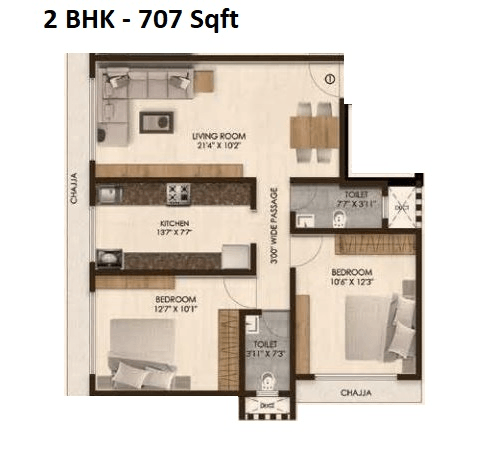 PCPL You & I Unit plan - 707 sq.ft.