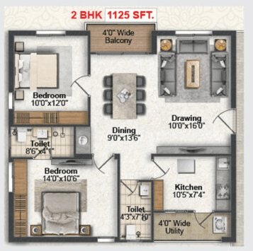 Greater Infra Iris Unit plan - 900 sq.ft.