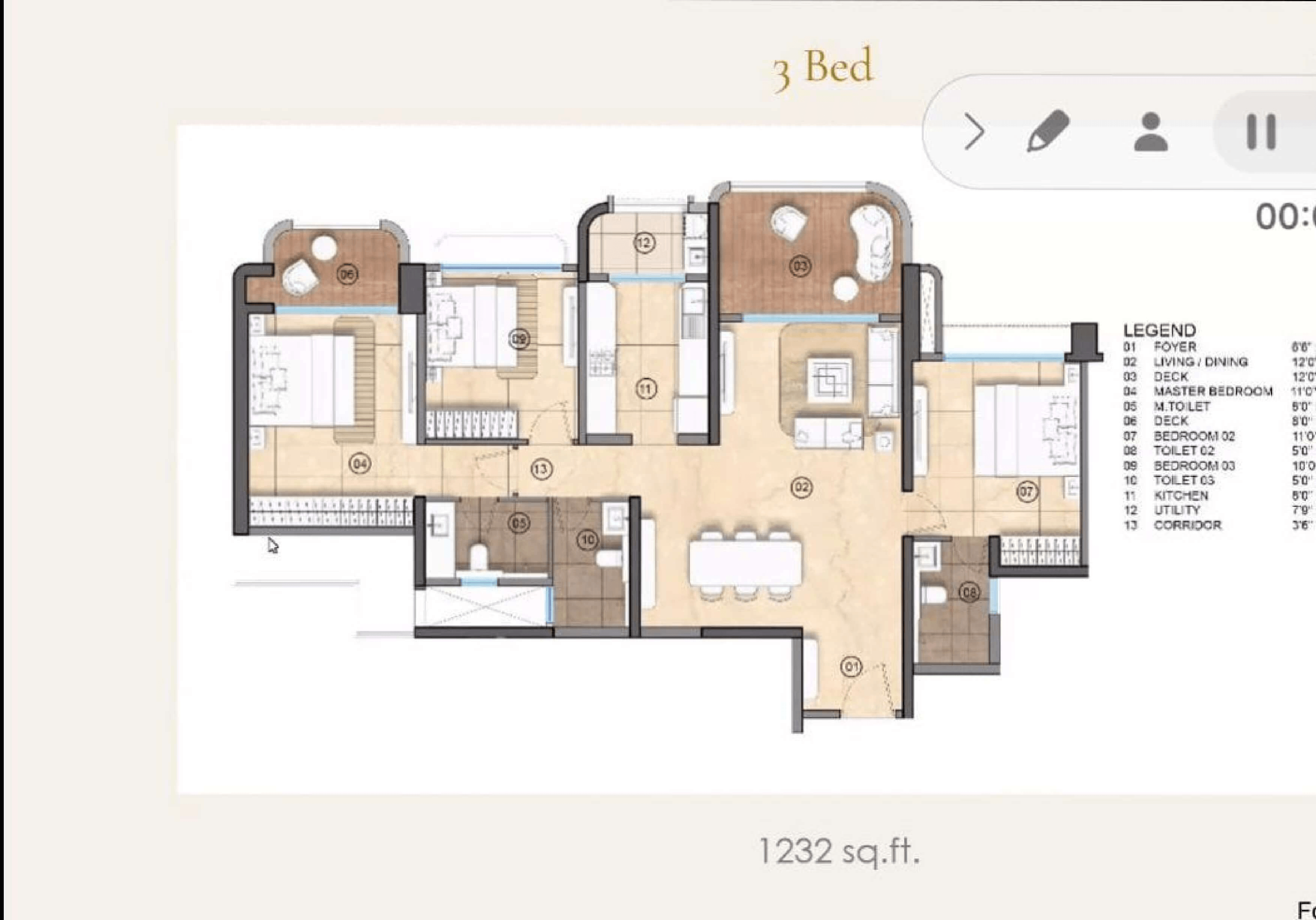Lodha Sarjapur Unit plan - 1232 sq.ft.