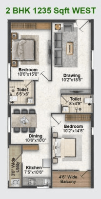 Greater Infra Lotus Unit plan - 988 sq.ft.