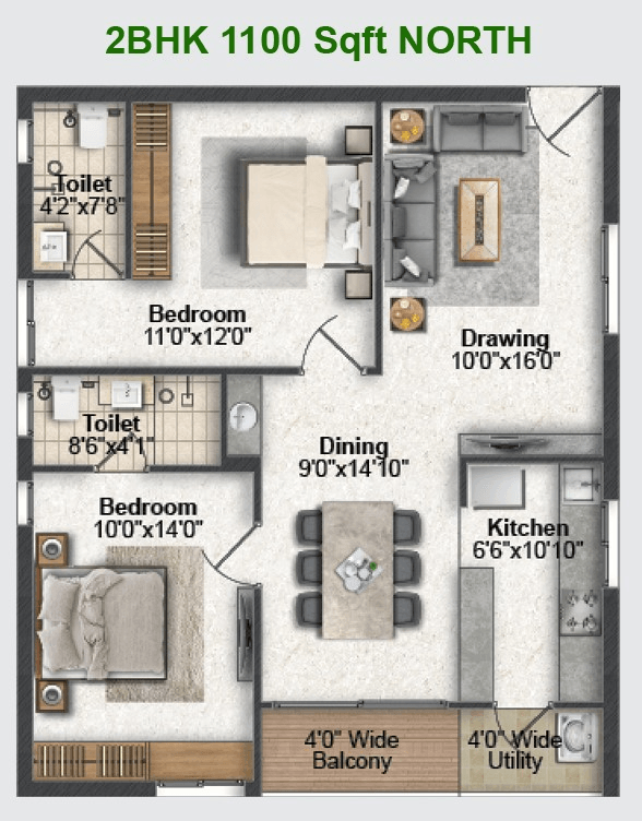 Greater Infra Honesty Unit plan - 880 sq.ft.