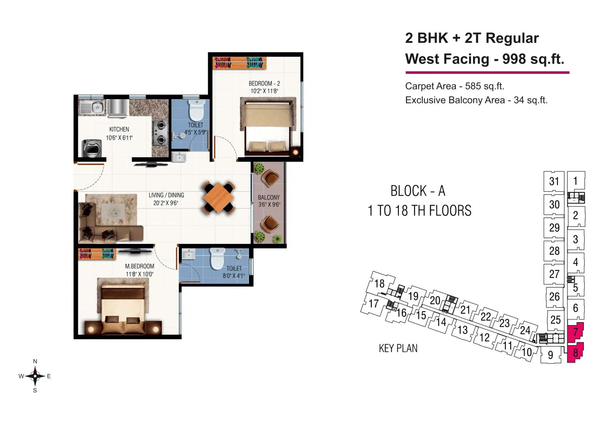 Urbanrise The Lake Edge Unit plan - 698 sq.ft.