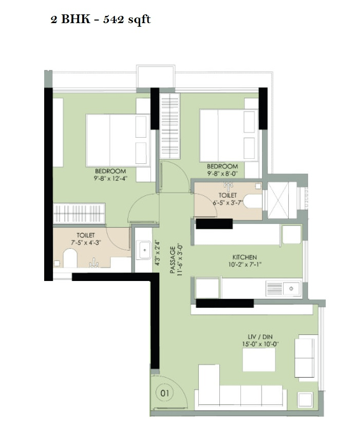 Unit plan - 542 sq.ft.