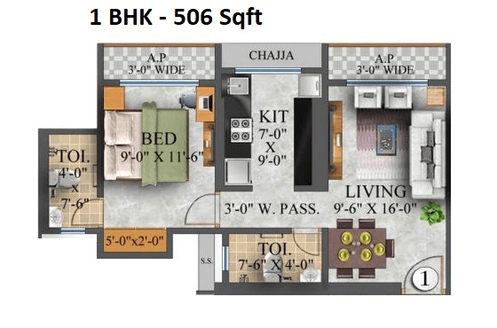 Unit plan - 506 sq.ft.