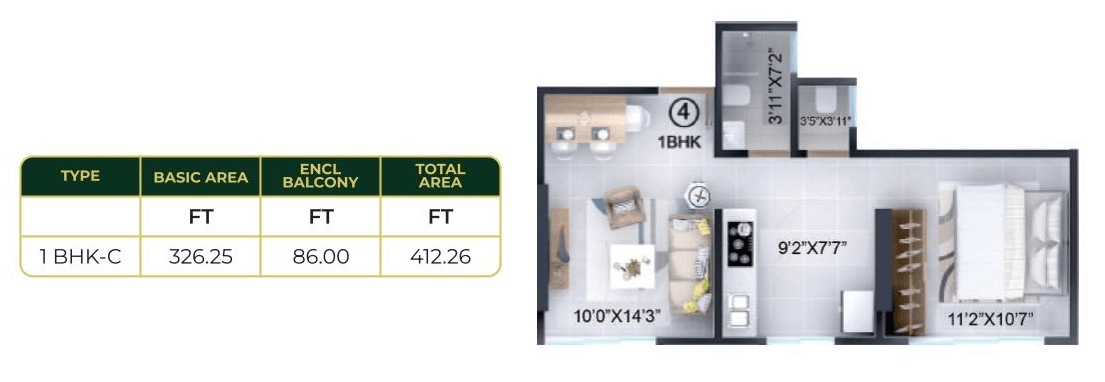Unit plan - 412 sq.ft.