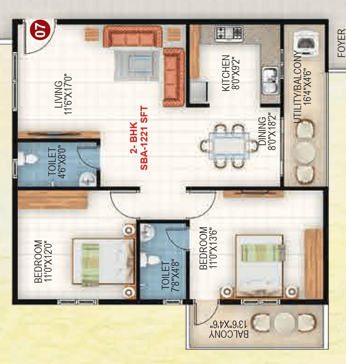 Sapthagiri Sandalwoods Unit plan - 915 sq.ft.