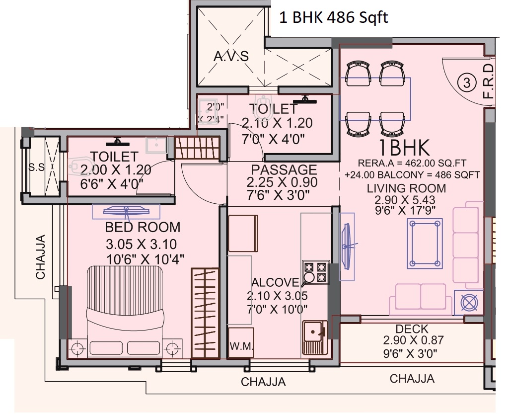 Unit plan - 486 sq.ft.