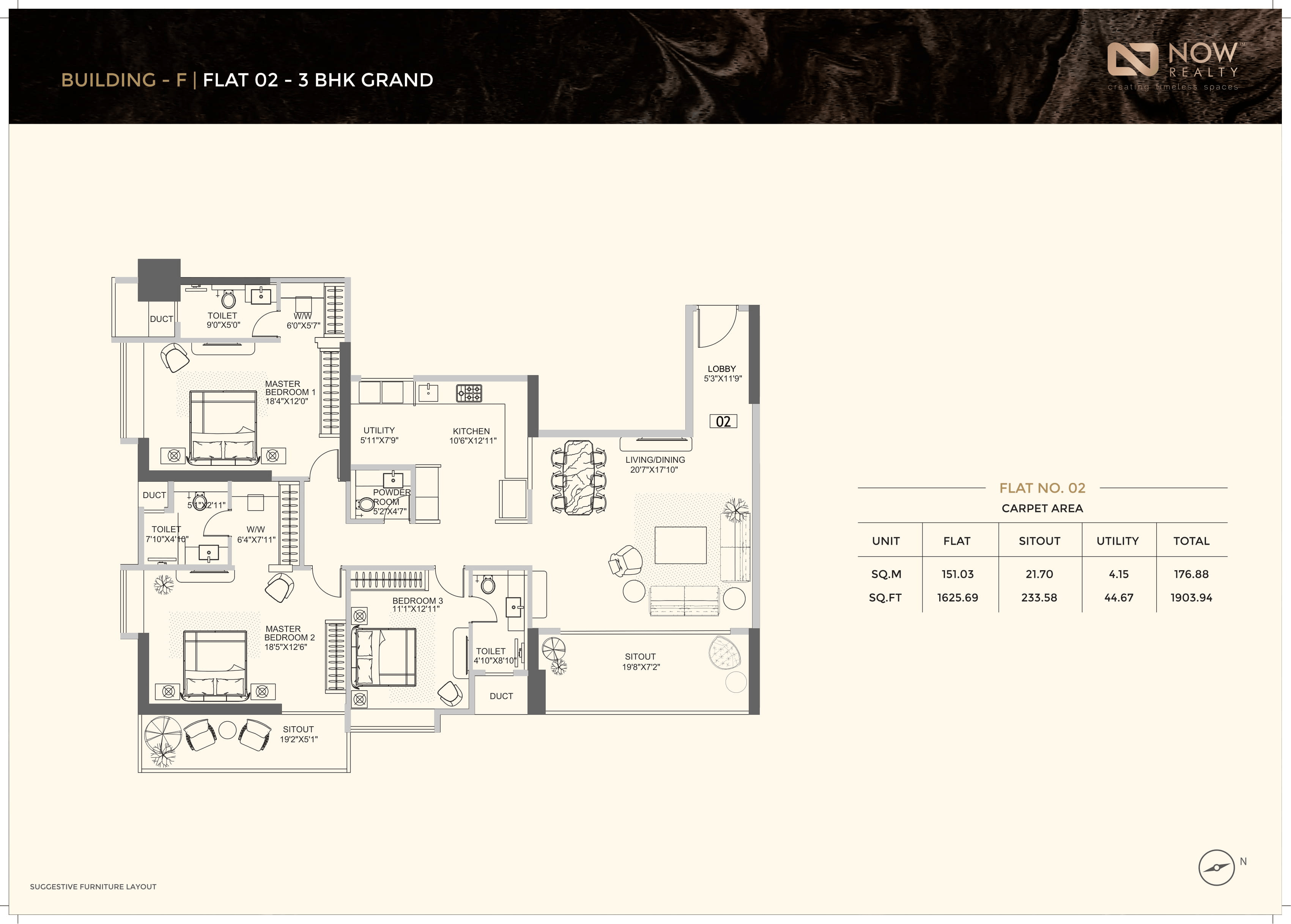 Kolte Patil 24k Sereno Unit plan - 1904 sq.ft.