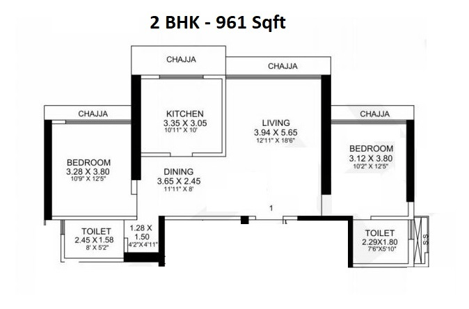 RNA NG Eclat Unit plan - 961 sq.ft.