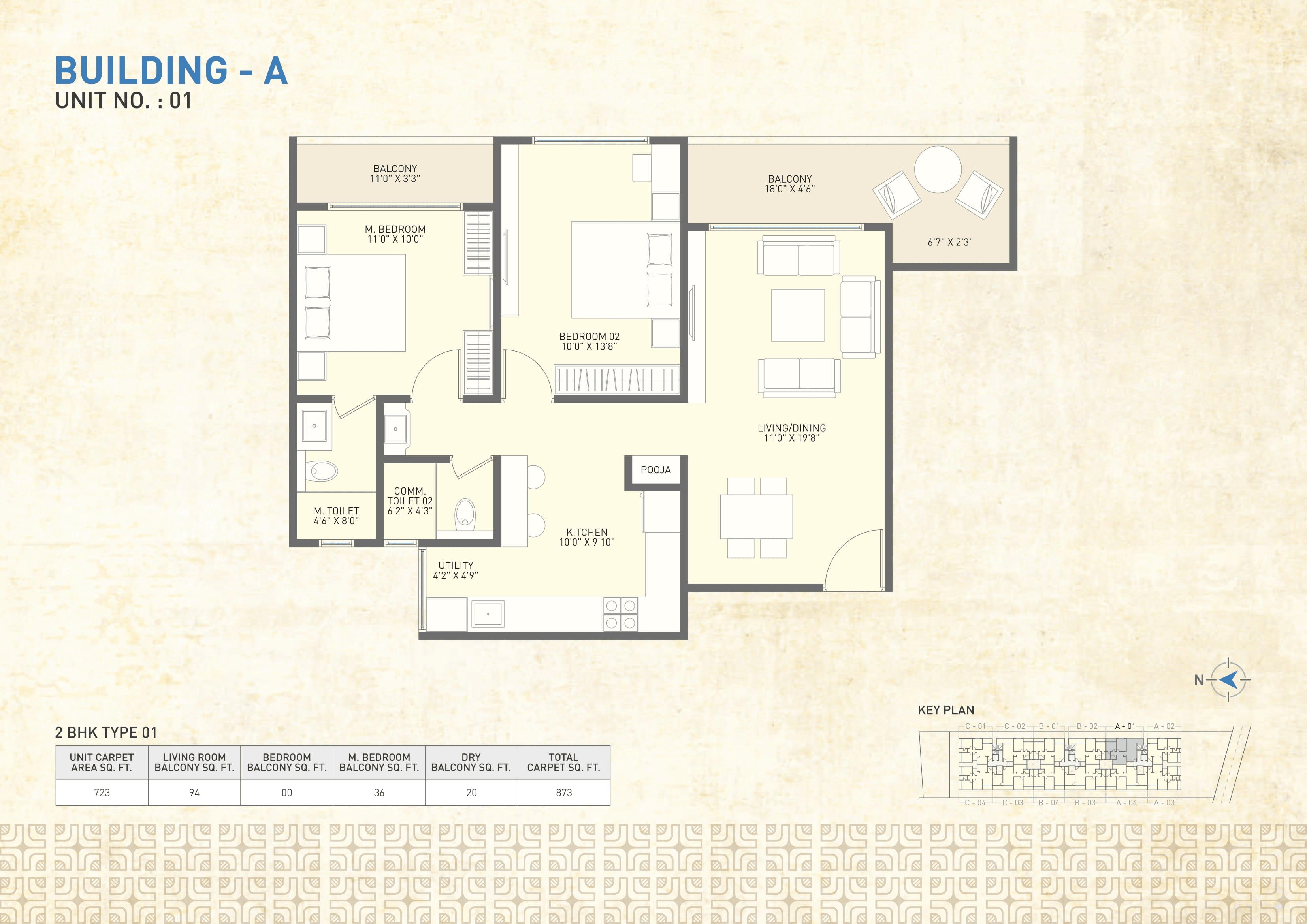 Shilpkaar Heritage Unit plan - 873 sq.ft.