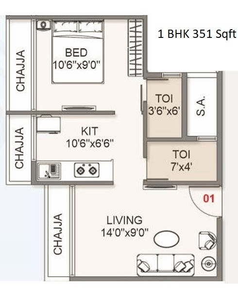 Tirupati Kalash Unit plan - 351 sq.ft.