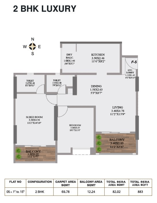 Aaiji Crystal Unit plan - 883 sq.ft.