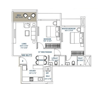 Unit plan - 690 sq.ft.
