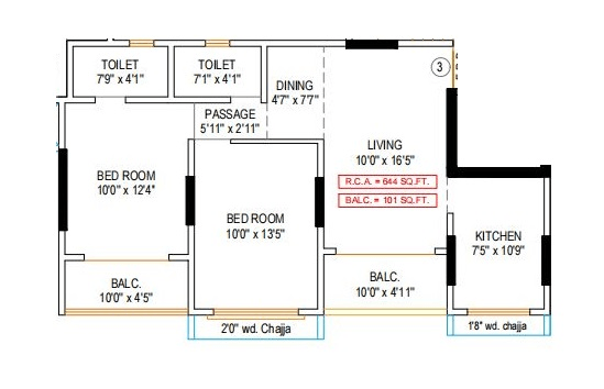 Rishabraj Saffron Peace Unit plan - 745 sq.ft.