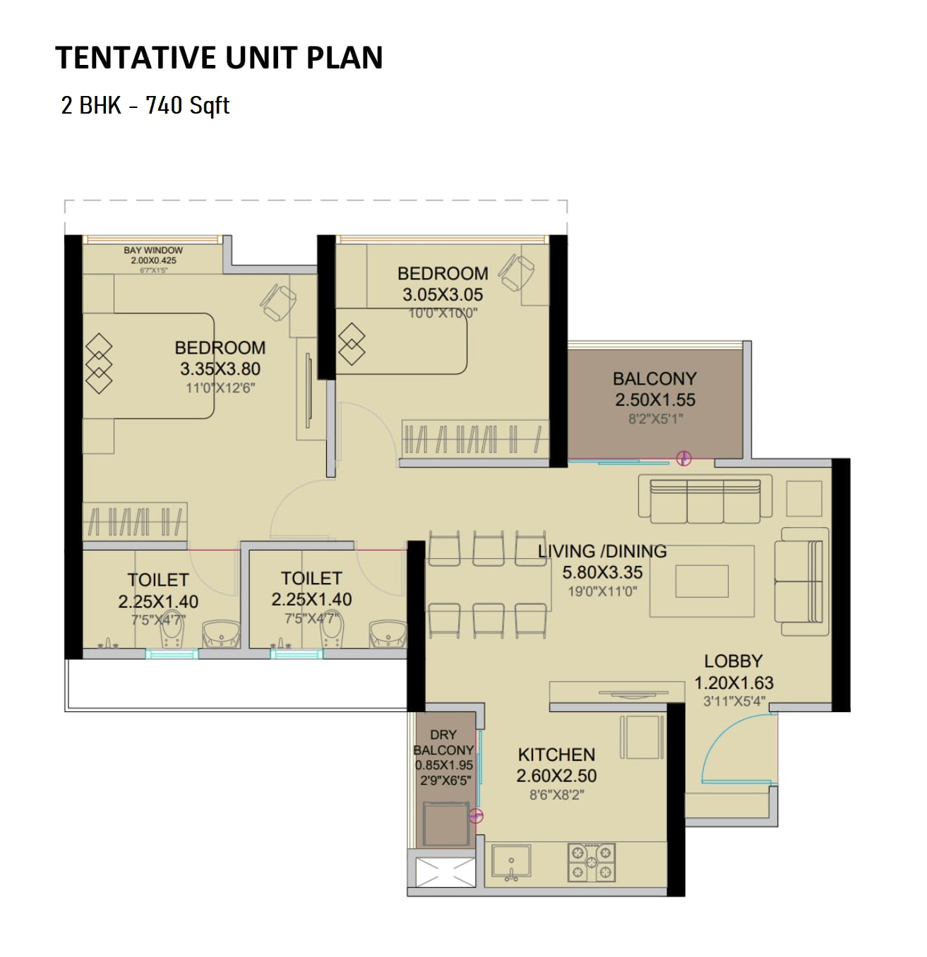 Unit plan - 740 sq.ft.