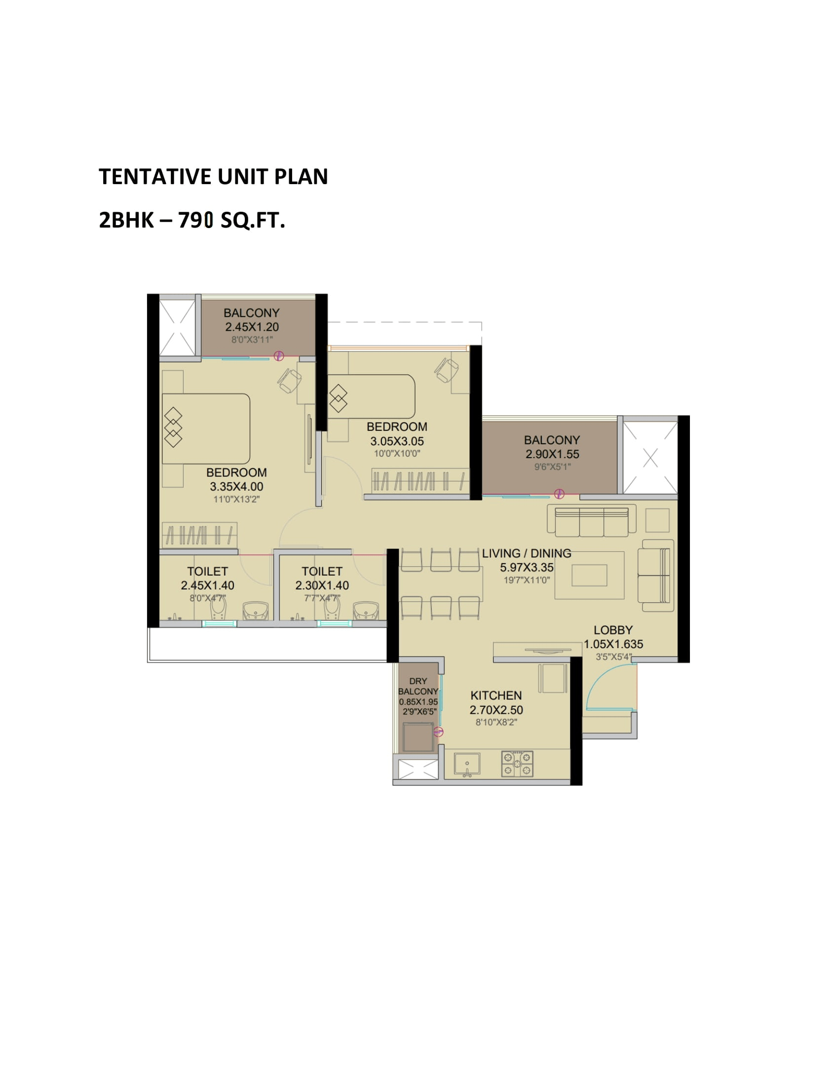 VTP Sierra 2 Unit plan - 790 sq.ft.