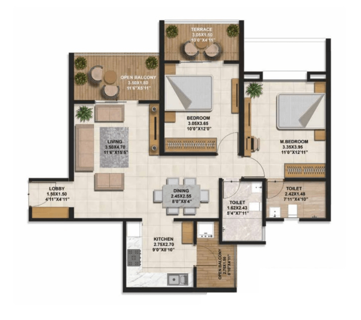 Rachana Bella Casa Royale phase 3 Unit plan - 900 sq.ft.