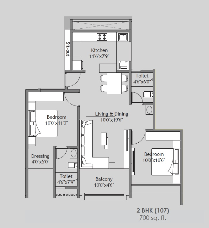 Shree Sonigara Vivanta Next Unit plan - 700 sq.ft.