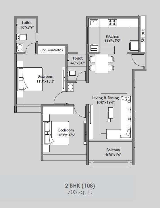 Shree Sonigara Vivanta Next Unit plan - 703 sq.ft.