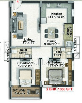 Unit plan - 972 sq.ft.