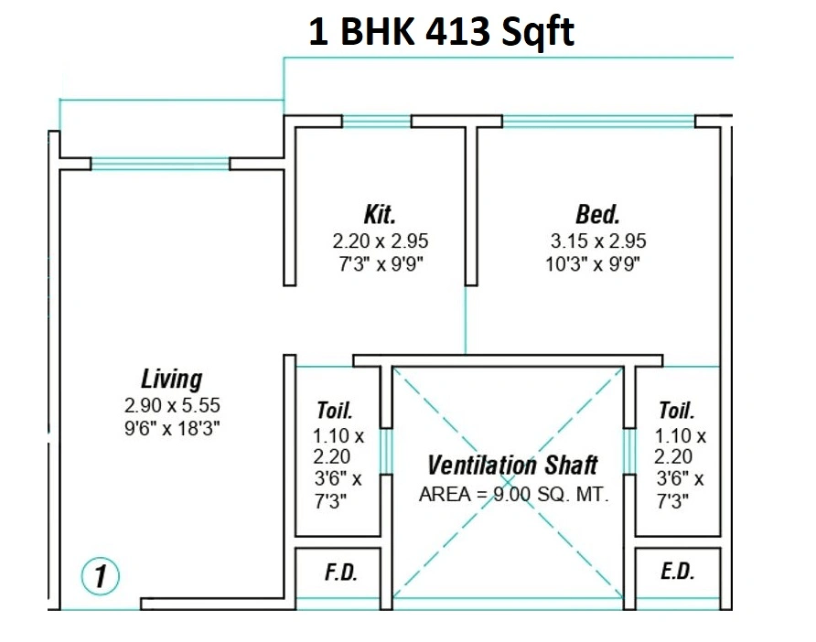 V B Veer Sapphire Unit plan - 413 sq.ft.