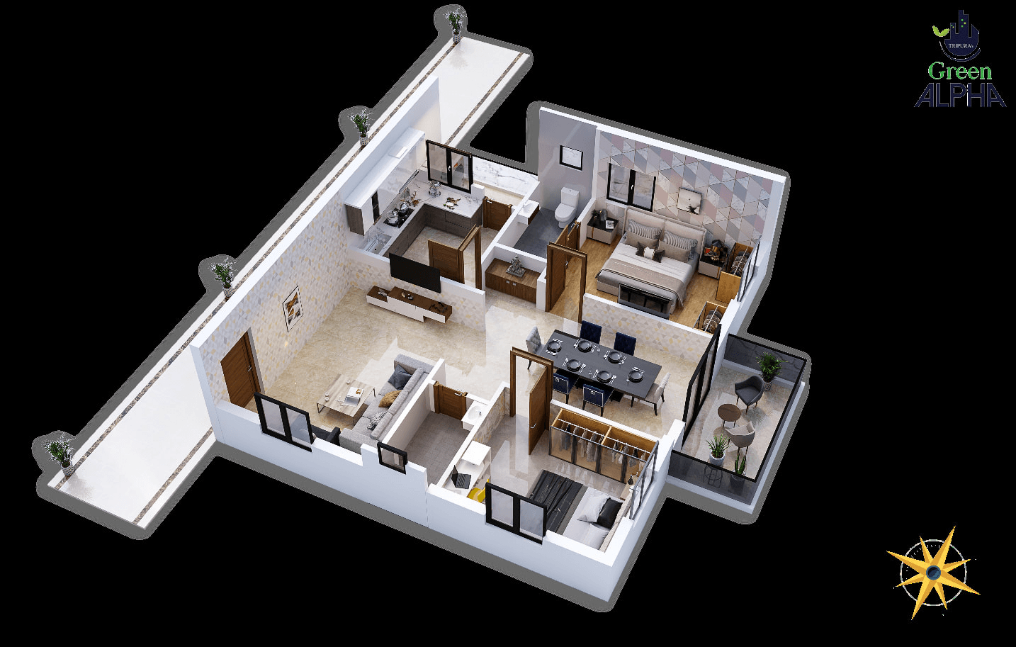 Tripura Green Alpha Unit plan - 834 sq.ft.