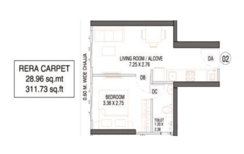 UK Luxecity Unit plan - 312 sq.ft.