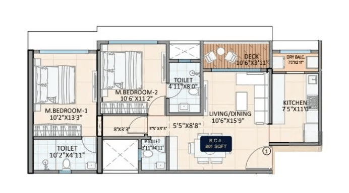 JE & VEE Shree Gopaldham Unit plan - 801 sq.ft.