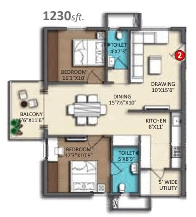 Unit plan - 982 sq.ft.