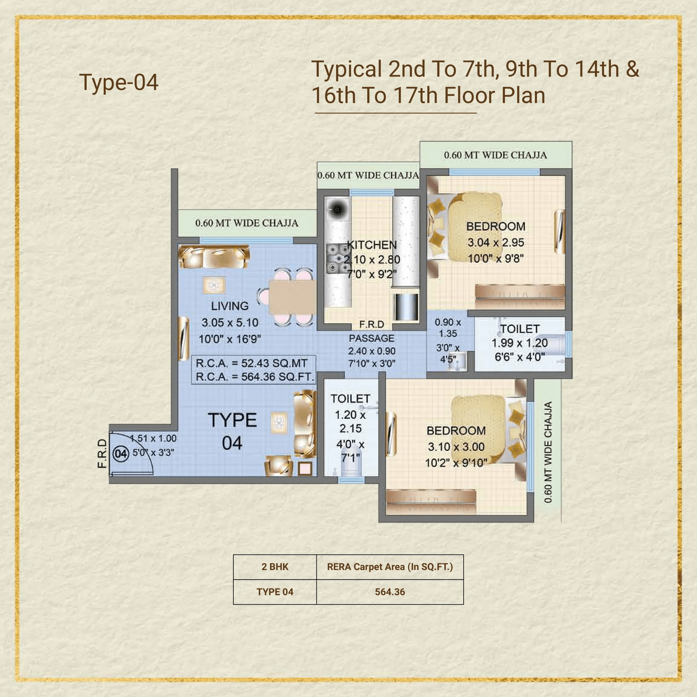 Fortune Venetian Unit plan - 564 sq.ft.