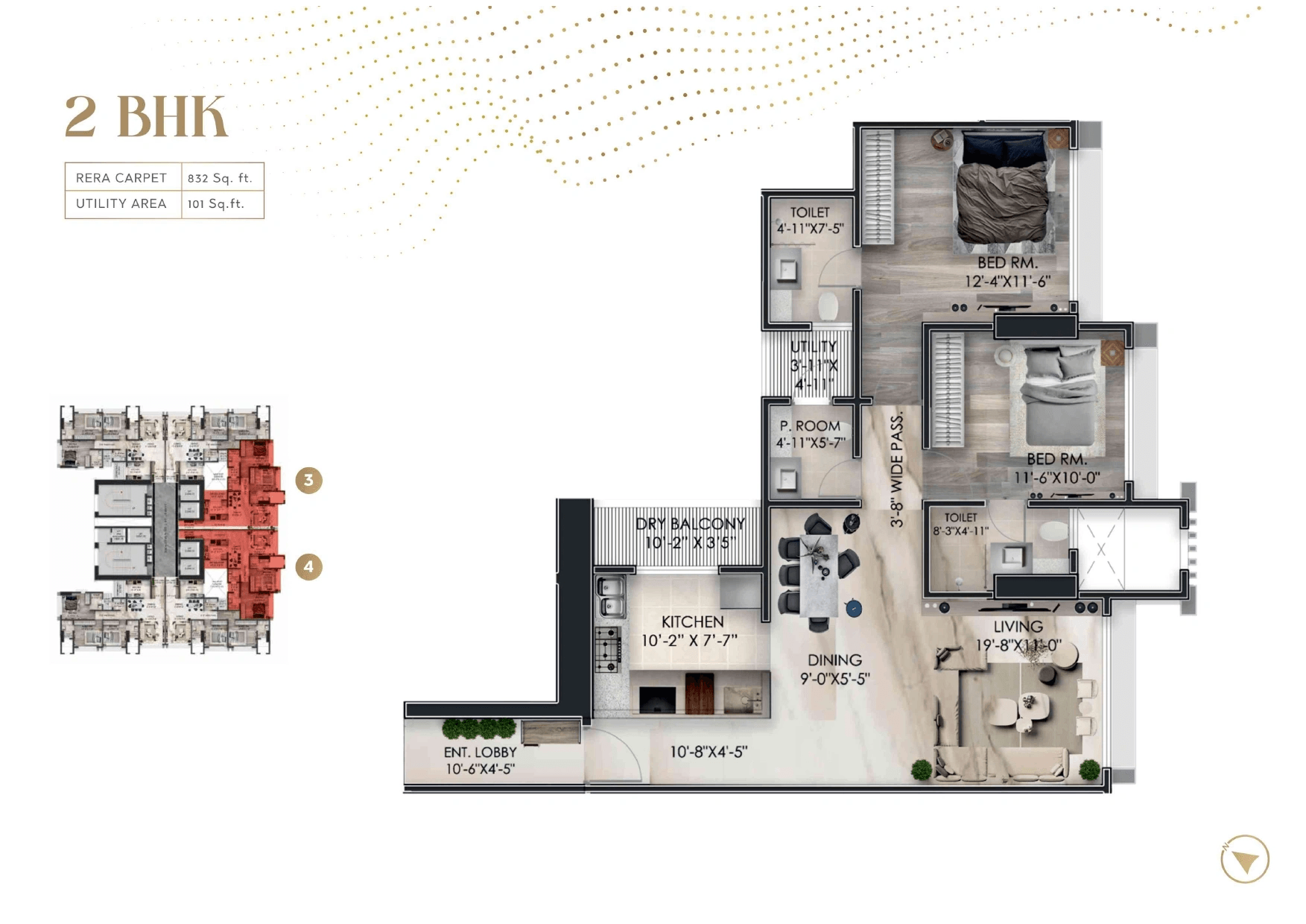 Dhuleva 232 Unit plan - 933 sq.ft.