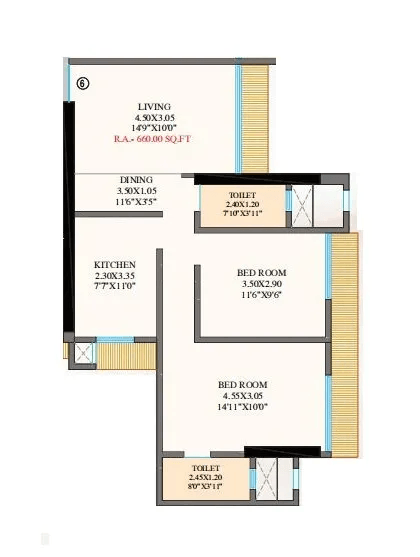 Shree Om Paradise Unit plan - 660 sq.ft.
