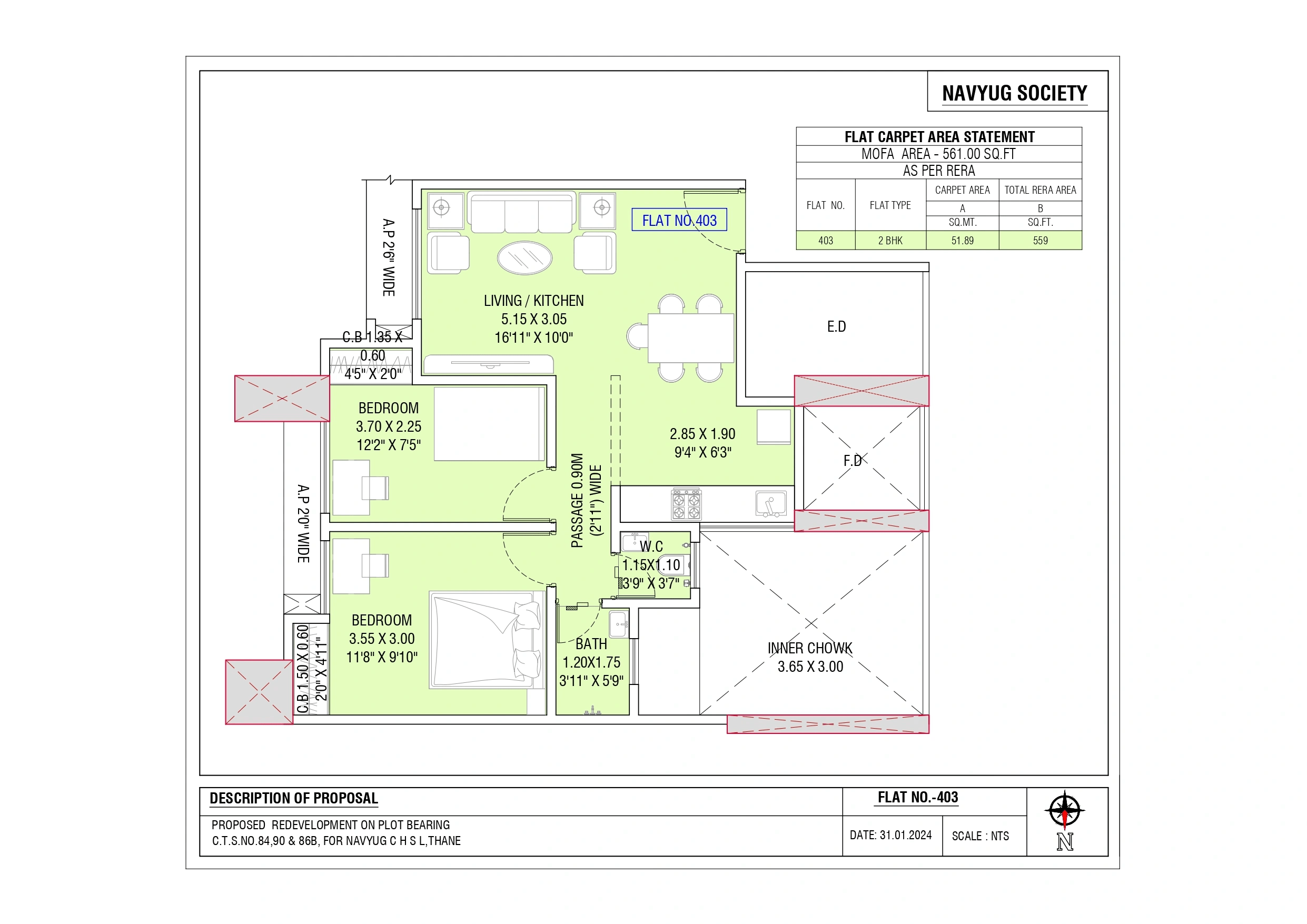 Bapat Navyug Unit plan - 660 sq.ft.