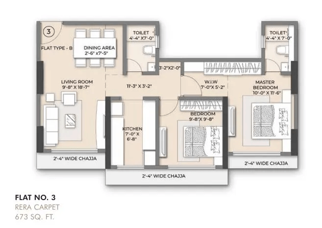 Unit plan - 673 sq.ft.
