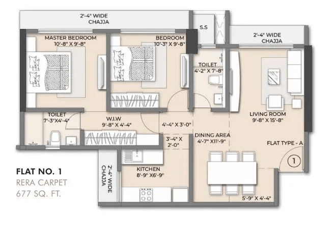 Elegant Residency Unit plan - 677 sq.ft.