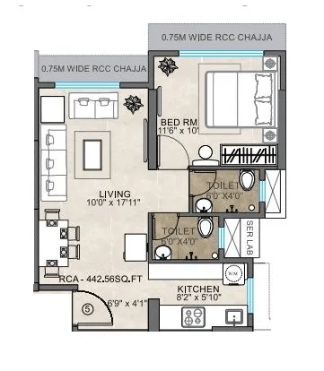 Dhariwal Ashirwad Avenue Unit plan - 443 sq.ft.