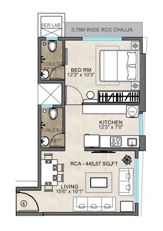Dhariwal Ashirwad Avenue Unit plan - 446 sq.ft.