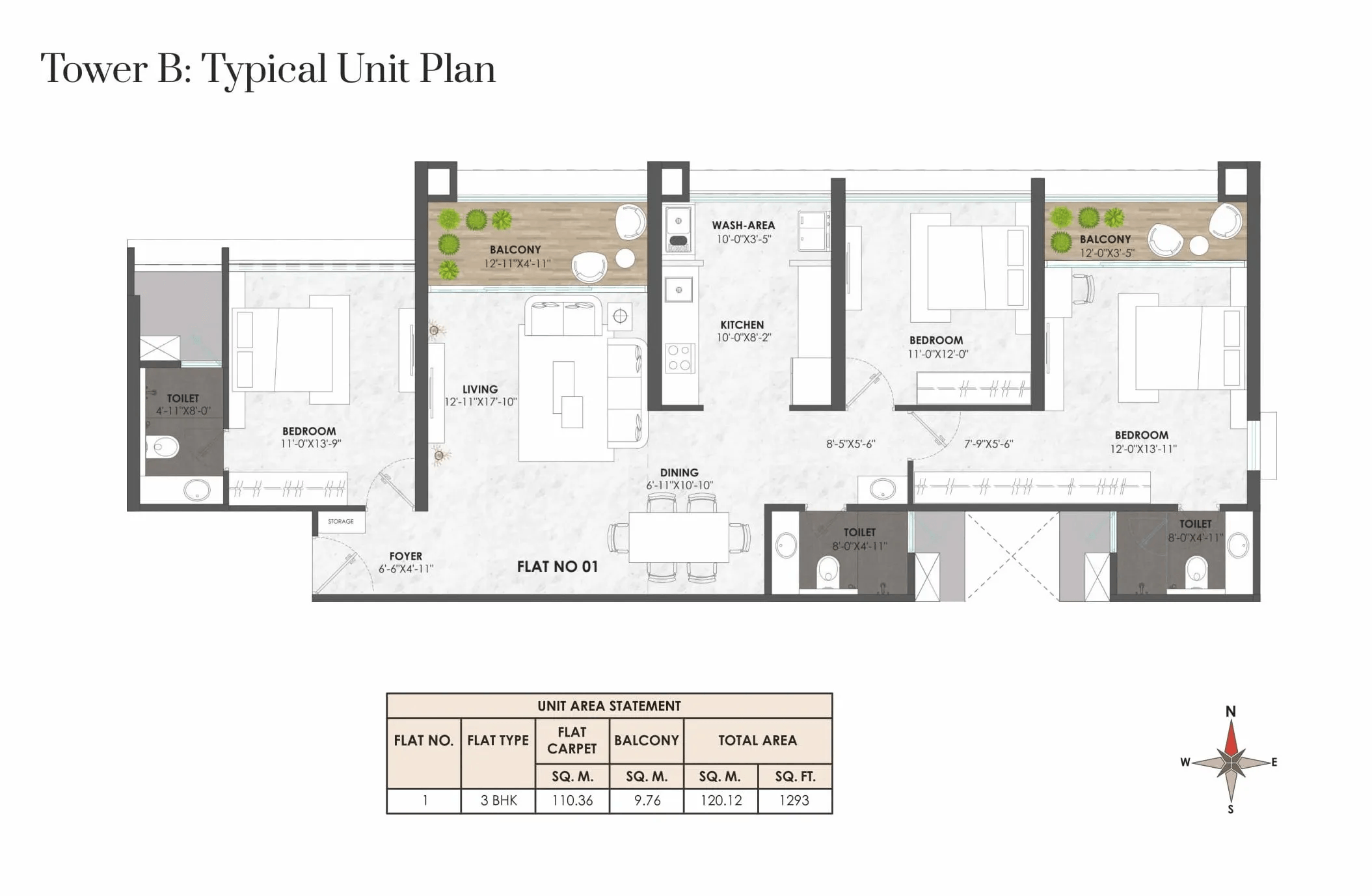 Jhamtani Ace Abundance Unit plan - 1293 sq.ft.