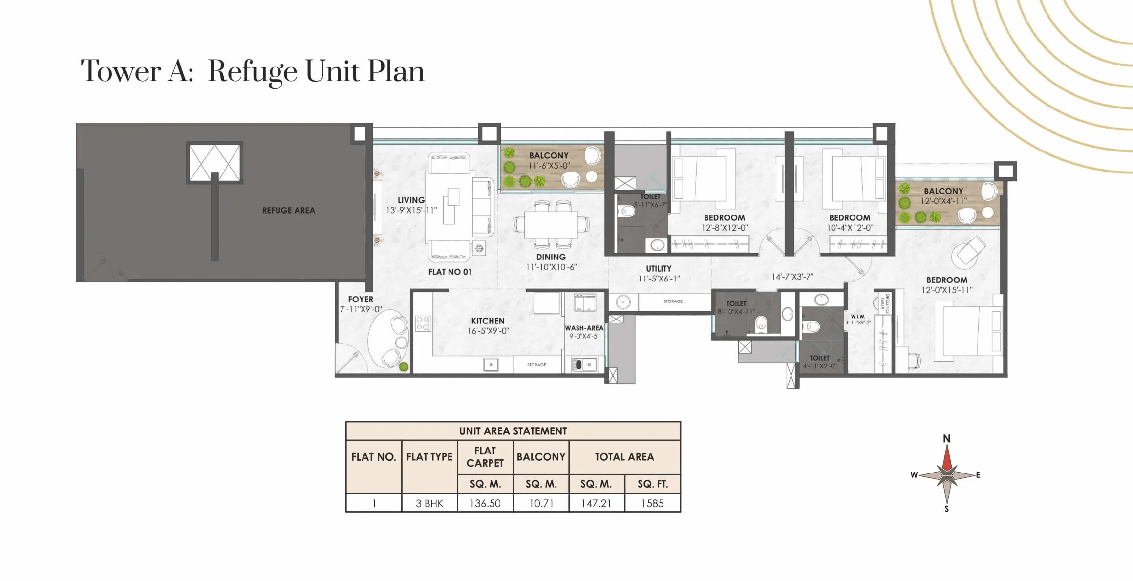 Jhamtani Ace Abundance Unit plan - 1585 sq.ft.