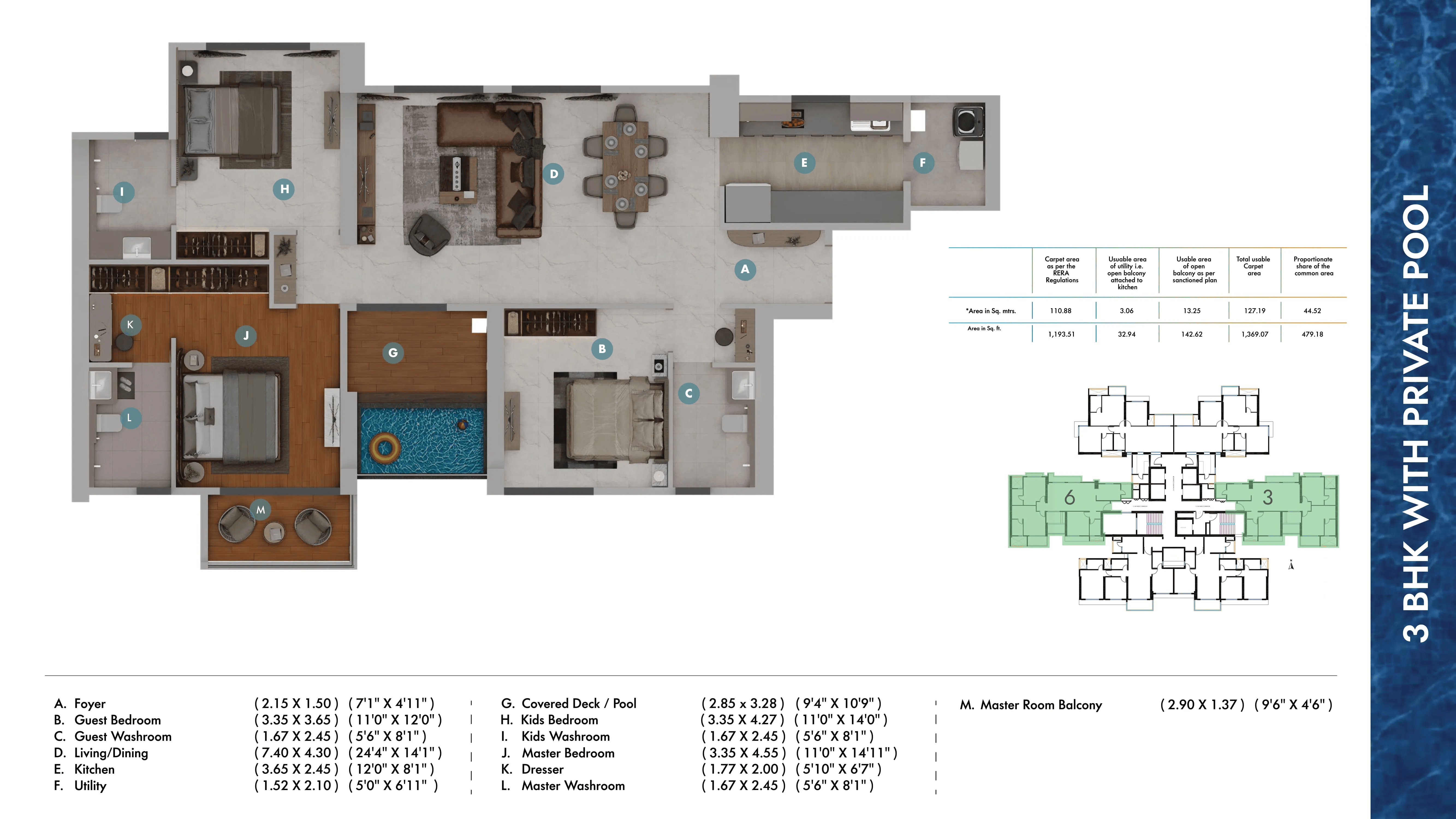 Gera Avive Towers Unit plan - 1370 sq.ft.