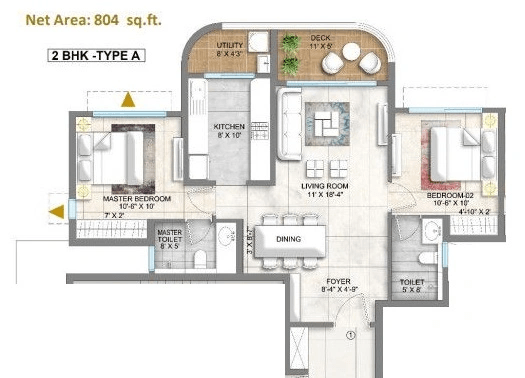 Lodha Corinthia Unit plan - 804 sq.ft.
