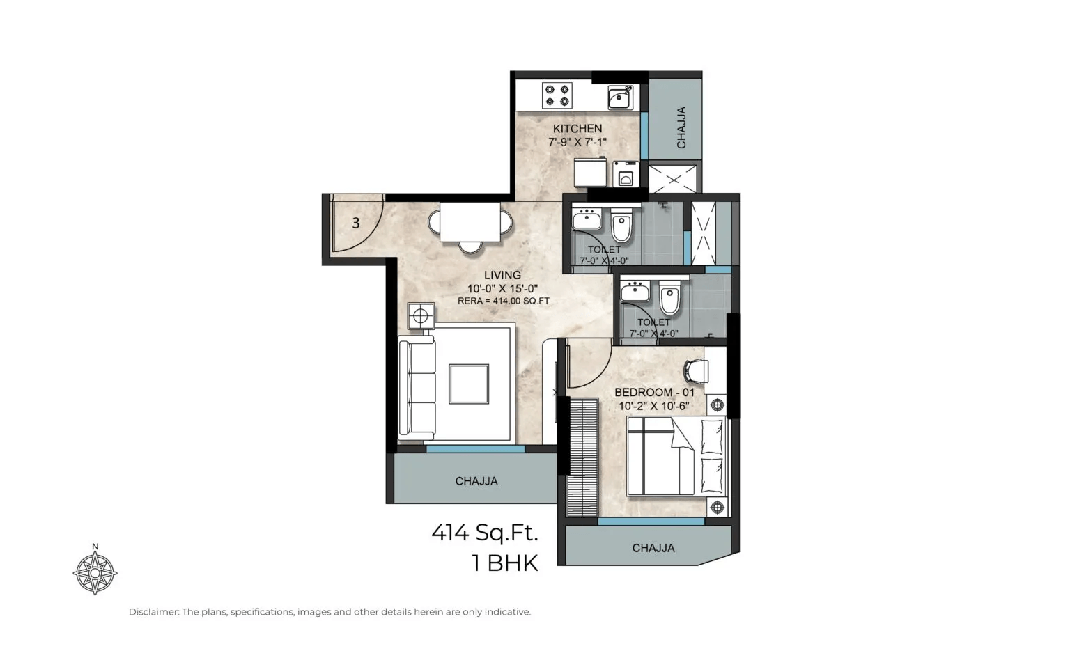 Goyal Aspire Unit plan - 414 sq.ft.