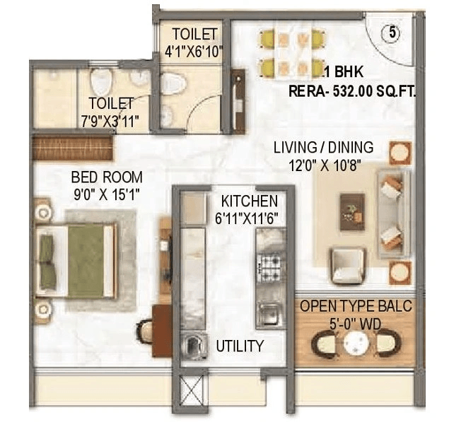 Sainath Vrindavan Unit plan - 532 sq.ft.