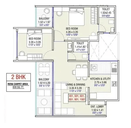 Unit plan - 839 sq.ft.